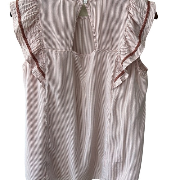 The Nines Pink & White Pin Stipe & Ruffle blouse size M Women NWOT - Picture 2 of 9